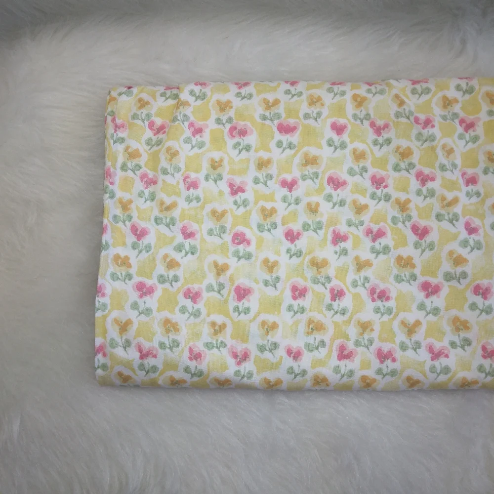 FABRIC Ikea of Sweden Pernilla Pansies pink & yellow abstract yellow background